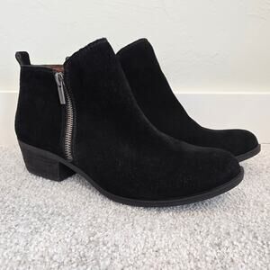 Lucky Brand Basel Black Suede Leather Ankle Booties Zip 9M EU39 LK Basel